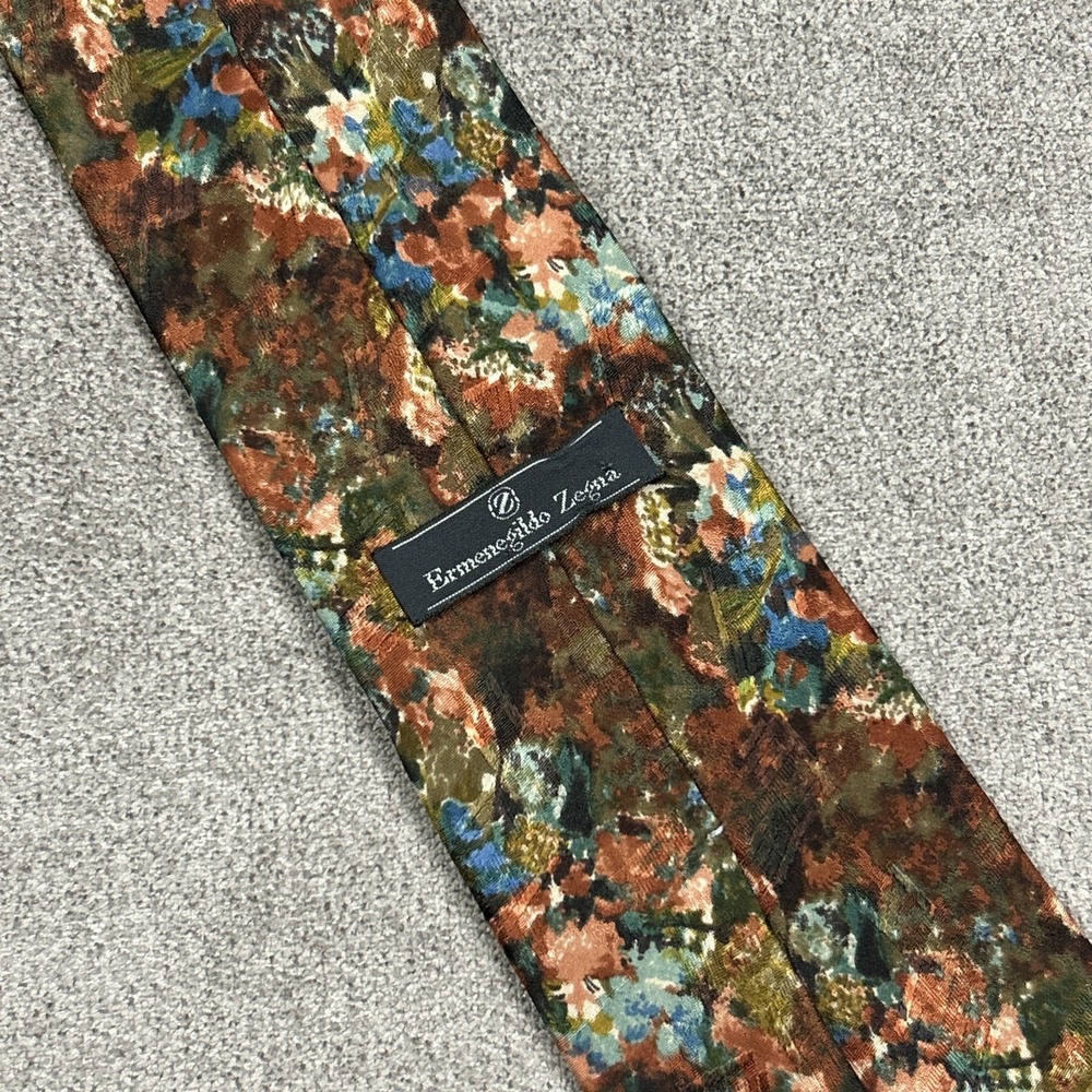 Ermenegildo Zegna 100% Silk Tie Abstract Art Blue Brown Luxury Made In Italy